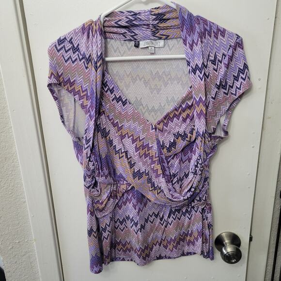 Jennifer Lopez Short Sleeve Multicolor Pattern Blouse Y2K Women's XL Purple Top - Picture 1 of 5
